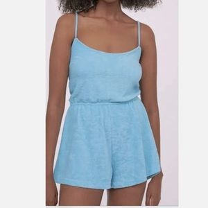 NWT [XS] H&M Terry Romper Torquise Jumpsuit Beach Light Blue Size XS